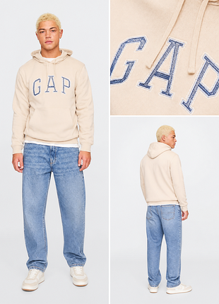Худи gap light beige blue logo / худи гап светло-бежевый с синим логотипом | оригинал | m