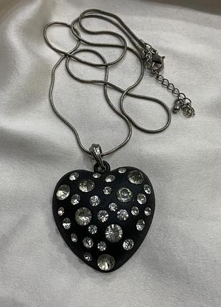 ✨🖤💎 выразительная подвеска «матовое черное сердце со стразами» 💎🖤✨
