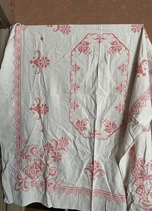 Скатерть белая с вышивкой, прямоугольная