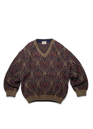Чоловічий вінтажний светр gabicci made in england v-neck орнамент коричневий l