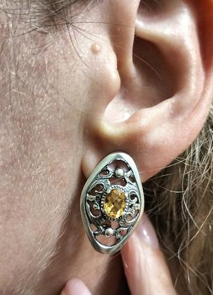 Серебряные серьги с цитрином арт.220280