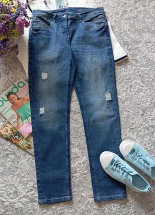 Женские джинсы skinny blue motion с потертостями размер 44 синий