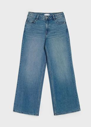 Джинси 👖 wide leg, сині, з потертостями.