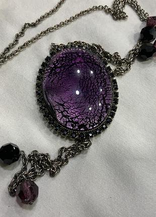 ⚜️ 🔮 ⛓️ вінтажний сотуар із масивним кулоном художнє фіолетове скло кракле⛓️ 🔮 ⚜️