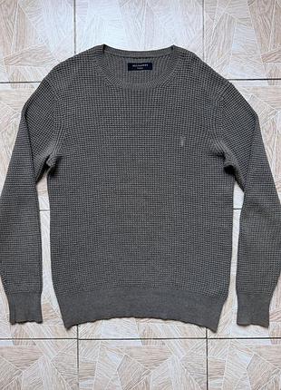 Вязаный свитер allsaints wells crew waffle knit sweater men’s xs khaki 100% cotton pullover y2k