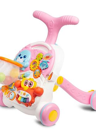 Ходунки-каталка игровой развивающий столик 2 в 1 caretero spark pink