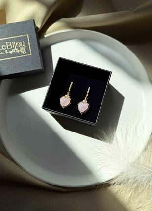 Сережки з рожевим каменем-серцем 5756