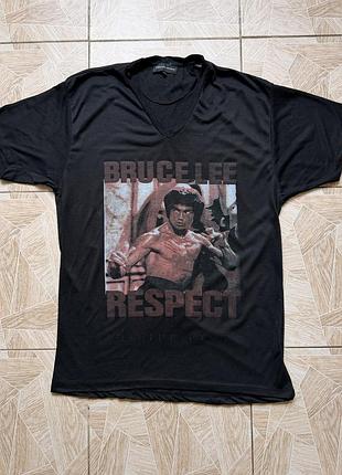 Футболка y2k philipp plein bruce lee respect graphic t shirt black v neck cotton blend xl