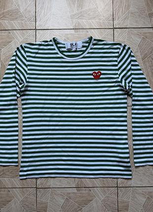 Лонгслив comme des garcons play border stripe heart logo long sleeve t shirt green japan