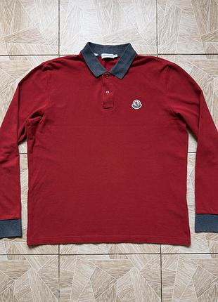 Лонгслив moncler long sleeve polo shirt mens xl red gray slim fit logo patch designer y2k