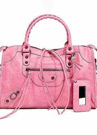 Рожева сумка в стилі balenciaga city bag у вінтажному y2k стилі 36×23×13 см