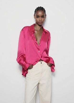 Блузка с длинным рукавом на пуговицах zara с атласным эффектом xs
