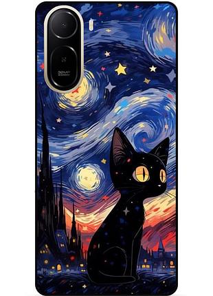Силиконовый бампер чехол для xiaomi poco c81 pro с рисунком котик звездная ночь ван гог