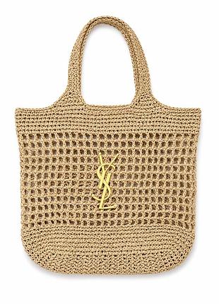 Женская плетеная сумка saint laurent ysl raffia tote бежевая летняя
