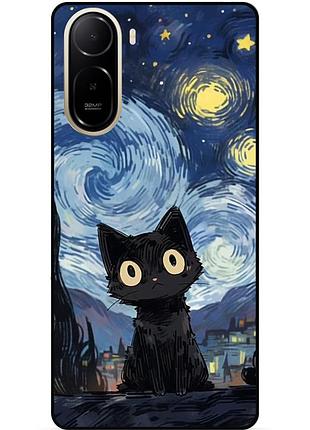 Силіконовий бампер чохол для xiaomi poco c81 pro з малюнком котик ван гог зіркова ніч