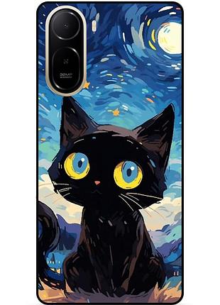 Силиконовый бампер чехол для xiaomi poco c81 pro котик звездная ночь ван гог