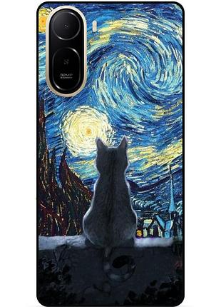 Силиконовый бампер чехол для xiaomi poco c81 pro с рисунком кошечка звездная ночь ван гог