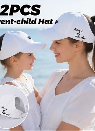 Парні бейсболки family look для мами та доньки з відкритим верхом під хвіст (набір 2 шт.)