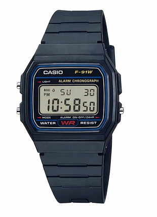 Casio f-91w-1 цифровые часы унисекс, серый циферблат, полимерный ремешок, wr 30 м