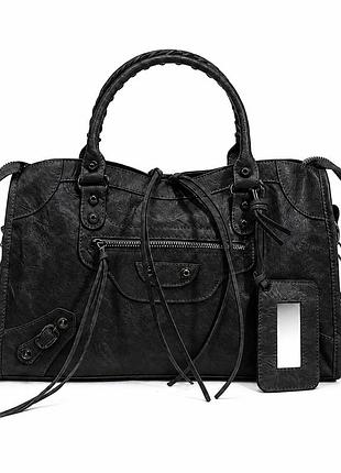 Черная сумка в стиле balenciaga city bag в винтажном y2k стиле 36×23×13 см