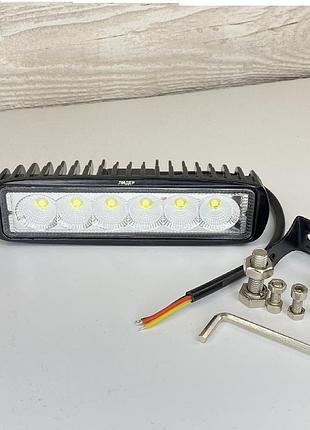 Фара-led прямокутник 18w 140*40*45mm (3w*6) 10-30v flood/страбоскоп провід (07-18w flood) (1шт)