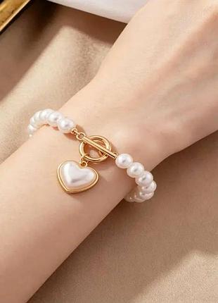 Браслет love с искусственным жемчугом