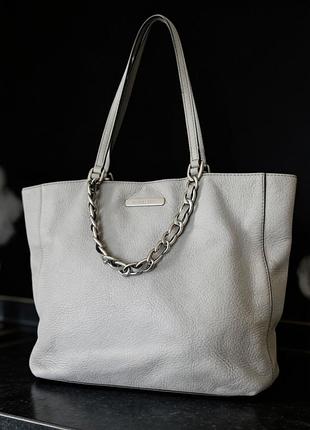 Сумка michael kors серая кожаная шоппер с цепью оригинал