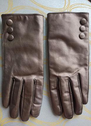 Шкіряні рукавички коричнево-золотистого кольору