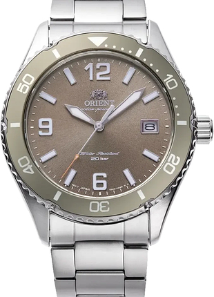 Годинник чоловічий orient mako solar ra-wj0004y10b на сонячній батареї сапфірове скло сталевий корпус водозахист 200 м коричневий