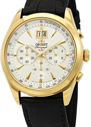 Мужские часы orient chronograph ftv01002w0 стальной корпус водозащита 100 м белый циферблат, хронограф