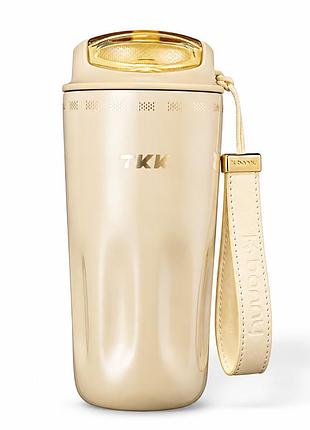 Термокружка бежева tkk k-banny cream 500 мл — вакуумна термочашка з керамічним покриттям, подвійними стінками та ремінцем