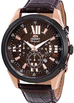 Мужские часы orient chronograph ftw04004t0 стальной корпус водозащита 50 м чёрный циферблат, хронограф