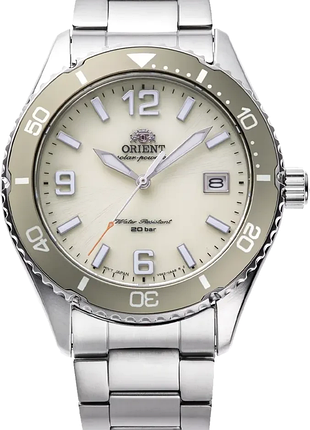 Мужские часы orient mako solar ra-wj0003s10b на солнечной батарее сапфировое стекло стальной корпус водозащита 200 м бежевый