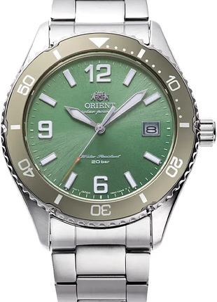 Годинник чоловічий orient mako solar ra-wj0001e10b на сонячній батареї сапфірове скло сталевий корпус водозахист 200 м зелений