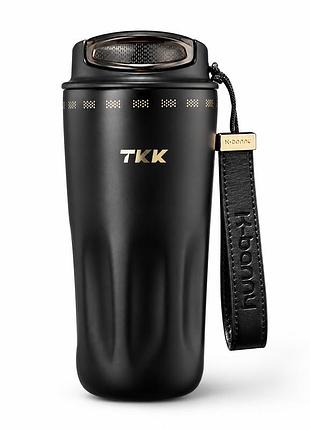 Термокружка черная tkk k-banny cream 500 мл - вакуумная термочашка с керамическим покрытием, двойными стенками и ремешком