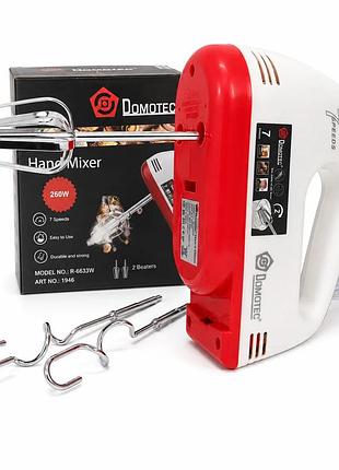 Ручной миксер domotec r6633w 260 вт белый • кухонный миксер domotec r6633w 7 скоростей с венчиками и крюками для теста