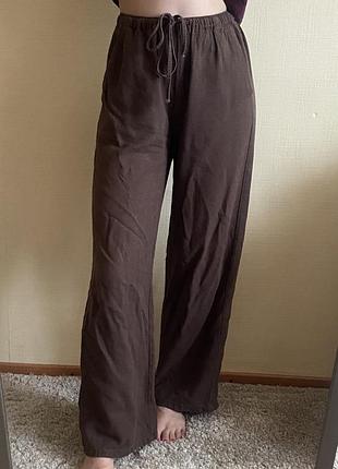 Штани жіночі pull & bear коричневі xs льон