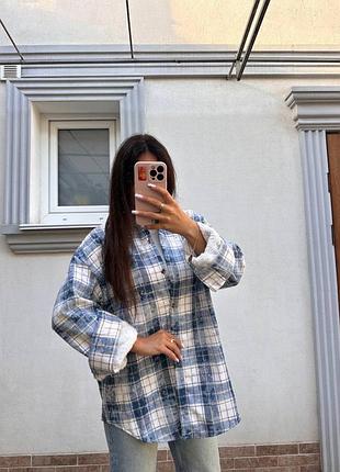 Сорочка байка на плюшу утеплена блакитна коричнева зелена