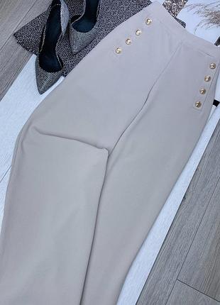 Бежеві брюки h&m l прямі брюки палаццо широкі брюки осінні жіночі штани з ґудзиками