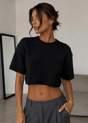 Светр футболка жіночий h&m чорна щільна вʼязана футболка м