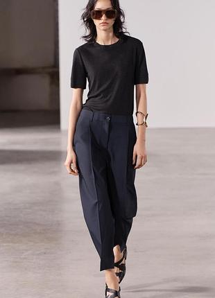 Темно синие брюки с защипами zara ✨✨✨✨✨✨✨✨✨✨