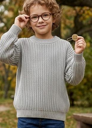 Теплый вязаный свитер на мальчика 9-10 лет