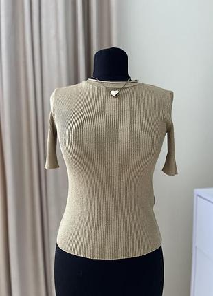 Трикотажний топ massimo dutti бежевий у рубчик | приталений