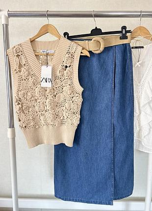 Стильний вʼязаний бежевий жилет zara 100%бавовна ручна робота 🧶