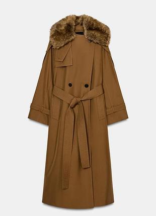 Тренч оверсайз zara с воротником из искусственного меха