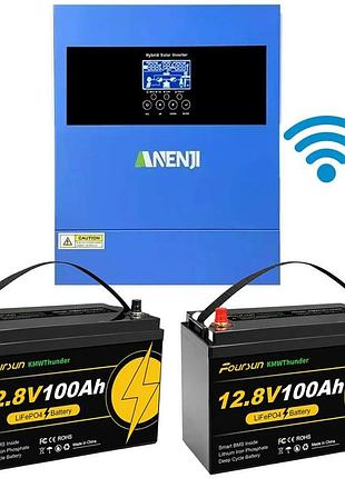 4.2 квт lifepo4 комплект резервного питания инвертор anenji wifi 24 в + 2 аккумулятора 12v 100ah foursun