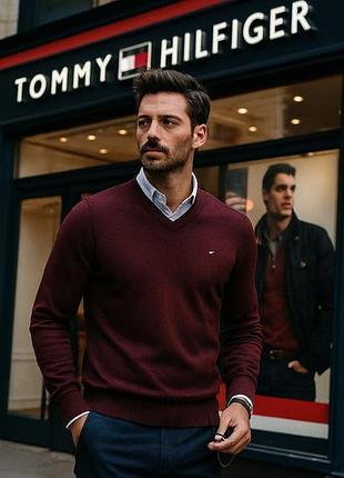 Светр • чоловічий • tommy hilfiger • бордовий • розмірs- m • бавовна з кашеміром