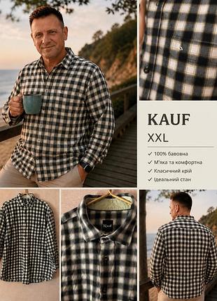 Стильна утеплена , бавовняна сорочка kauf, розмір xxl 45/46; щільна тканина