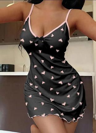 Нежная и невесомая 💖 коротка сорочка на бретельках 💕 ночная рубашка с сердечками 🎀 пеньюар домашня піжама m xl