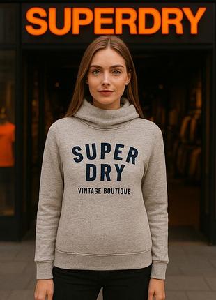 Женский свитшот superdry серый с надписью, идеальное состояние размер м